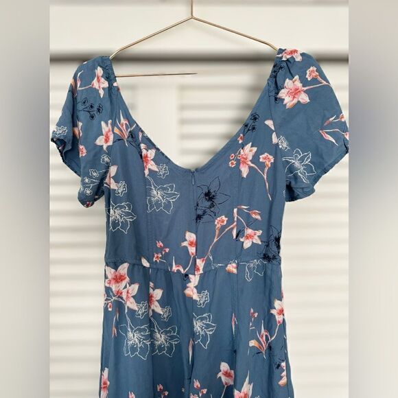 Roxy Shoulder Shimmy Sweetheart Floral Palm Print Mini Dress In Blue lSize M - Picture 5 of 16